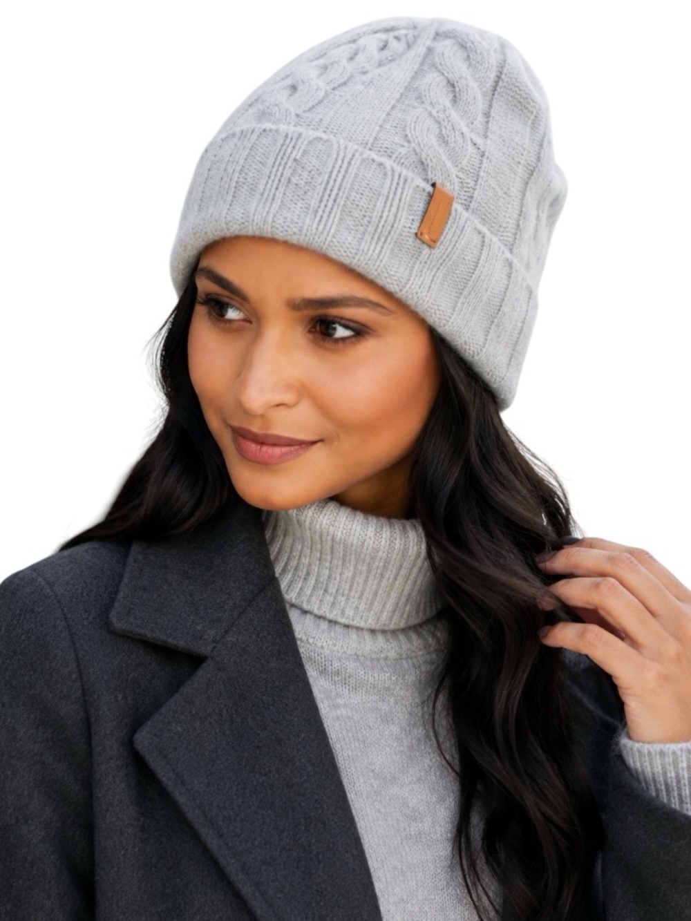 Vince Airspun Merino Wool Blend Cable Knit Cuffed Beanie Hat Gray One Size NWT